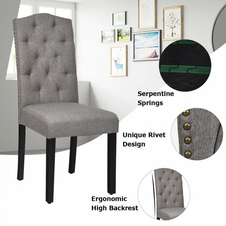 Set of 2 Tufted Upholstered Dining Chairs-Gray