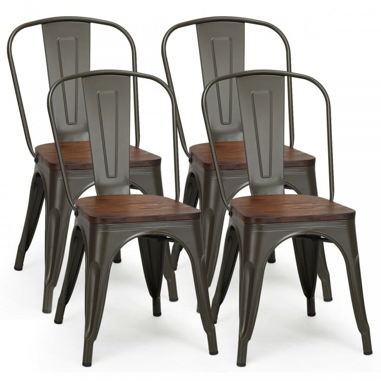 18 Inch Height Set of 4 Stackable Style Metal Wood Dining Chair-Dark Green