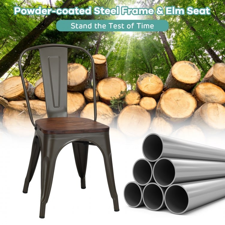 18 Inch Height Set of 4 Stackable Style Metal Wood Dining Chair-Dark Green