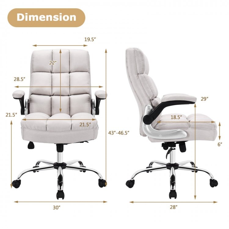 Adjustable Swivel Office Chair with High Back and Flip-up Arm for Home and Office-Beige