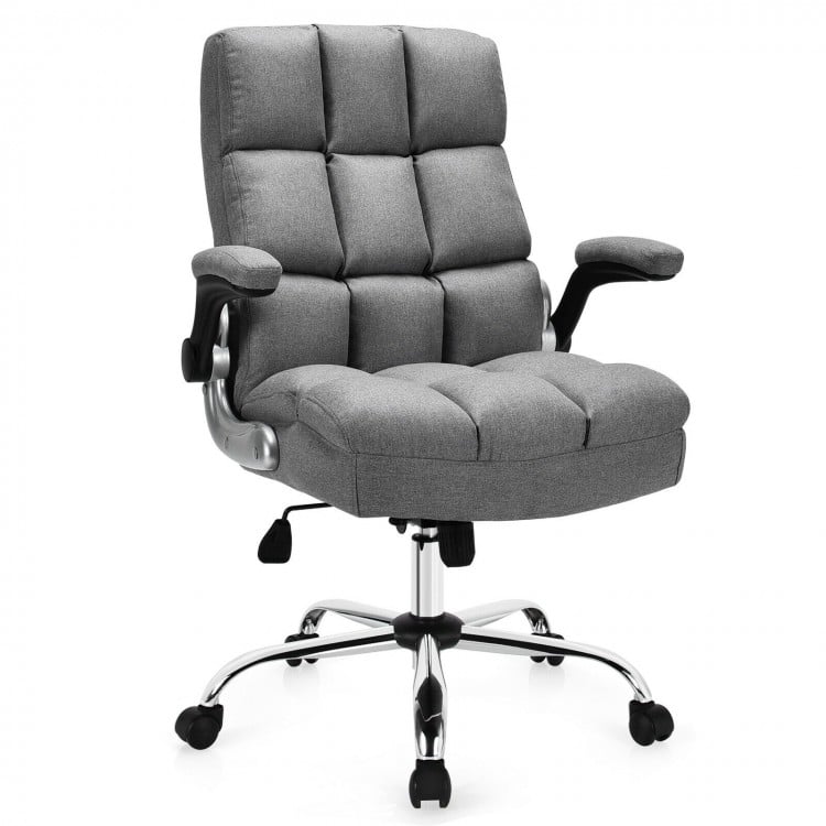 Adjustable Swivel Office Chair with High Back and Flip-up Arm for Home and Office-Gray