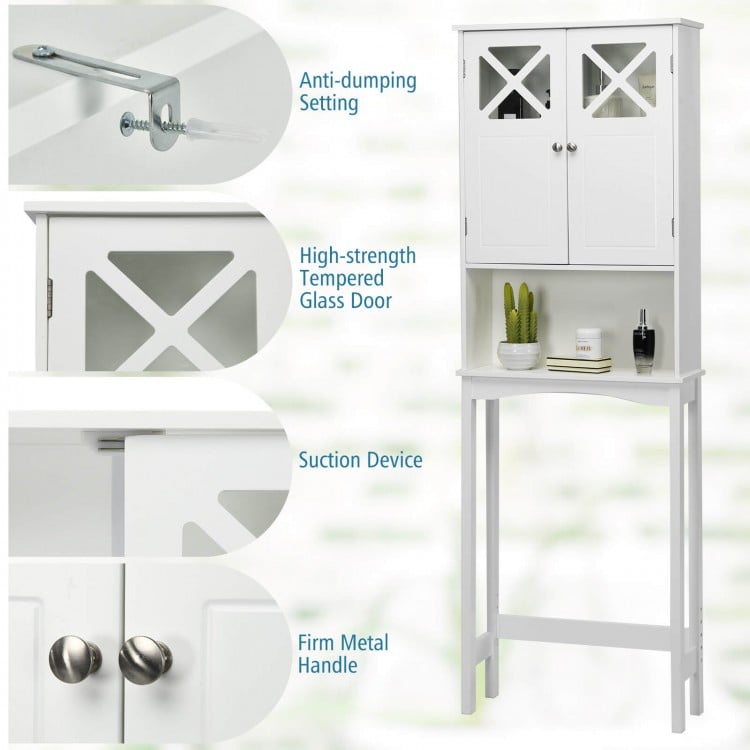 2-Door Over The Toilet Bathroom Storage Cabinet with Adjustable Shelf