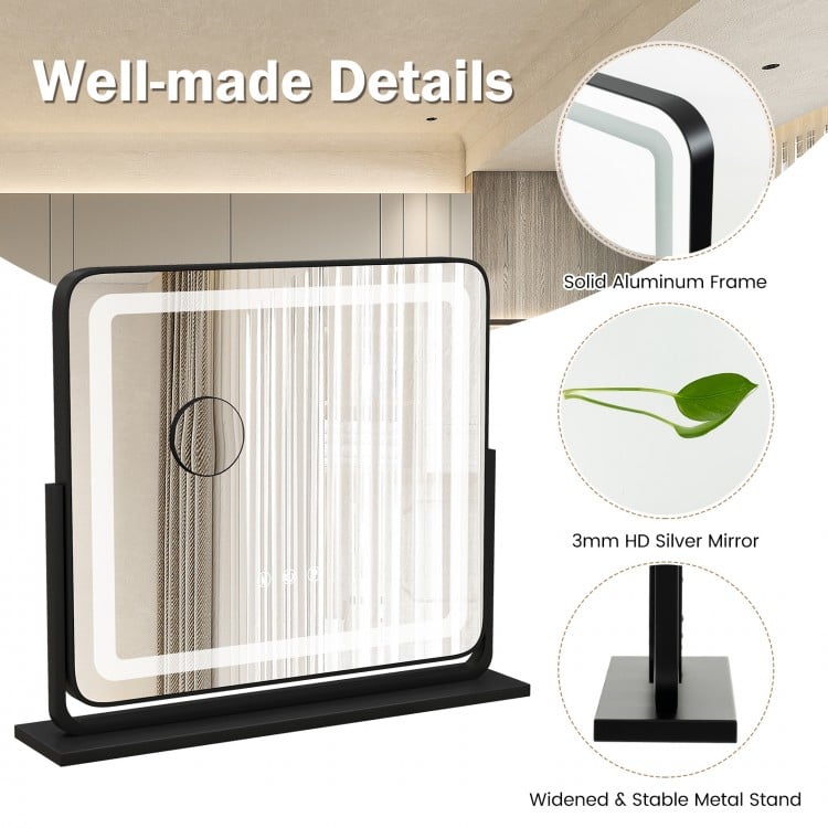 360¡ã Rotatable Vanity Makeup Mirror with 3 Color Lighting Modes and Touch Control-Black