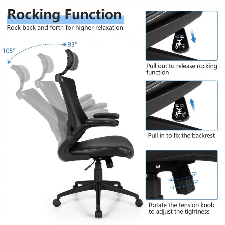 High-Back Executive Chair with Adjustable Lumbar Support and Headrest-Black