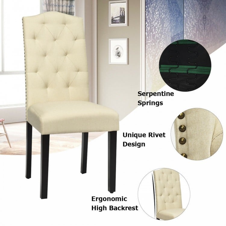 Set of 2 Tufted Upholstered Dining Chairs-Beige