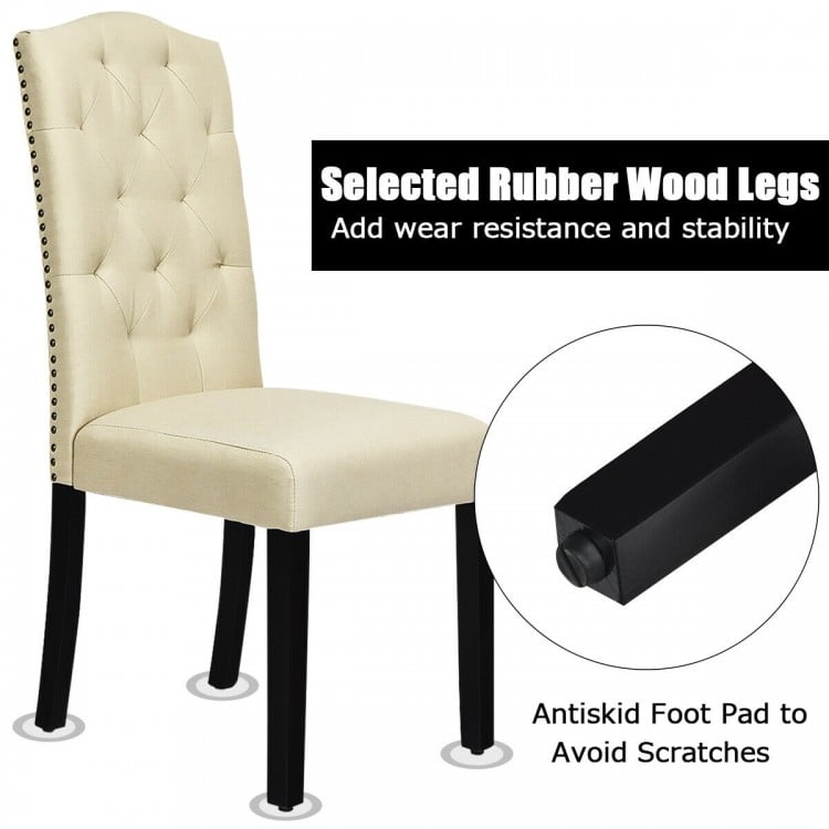 Set of 2 Tufted Upholstered Dining Chairs-Beige
