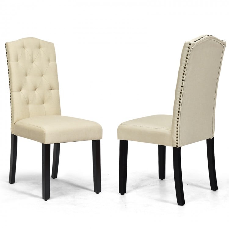 Set of 2 Tufted Upholstered Dining Chairs-Beige