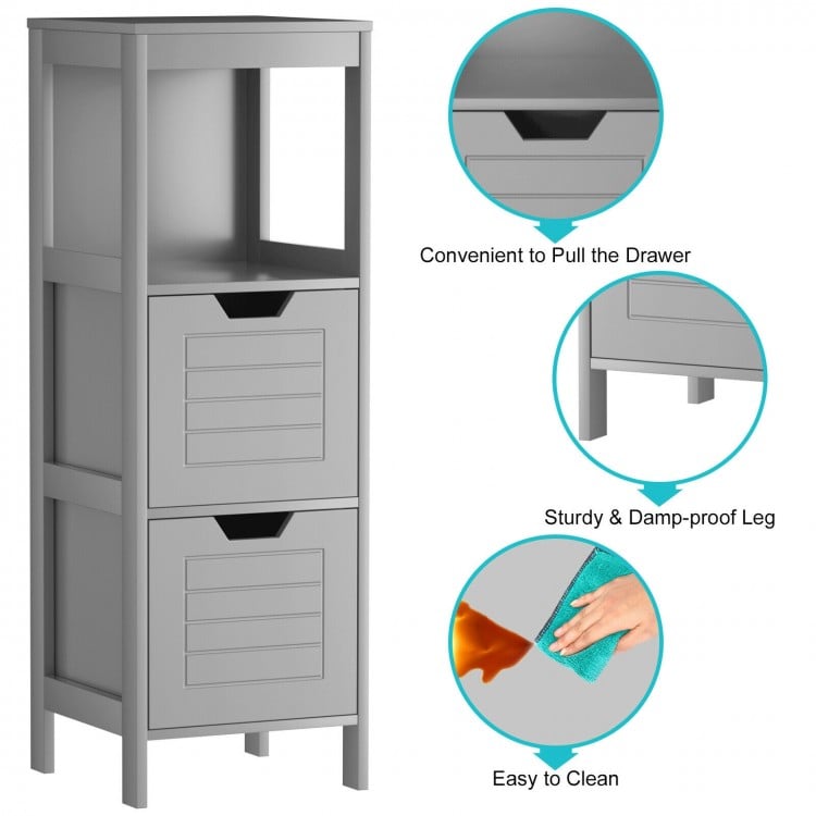 Bathroom Wooden Floor Cabinet Multifunction Storage Rack Stand Organizer-Gray