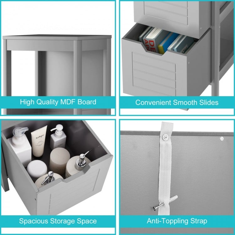 Bathroom Wooden Floor Cabinet Multifunction Storage Rack Stand Organizer-Gray