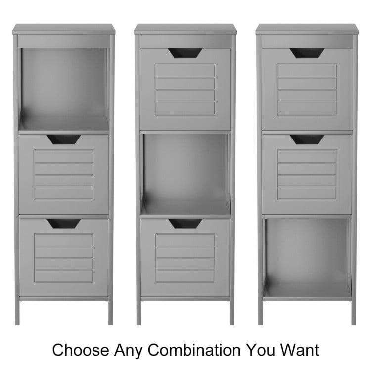 Bathroom Wooden Floor Cabinet Multifunction Storage Rack Stand Organizer-Gray