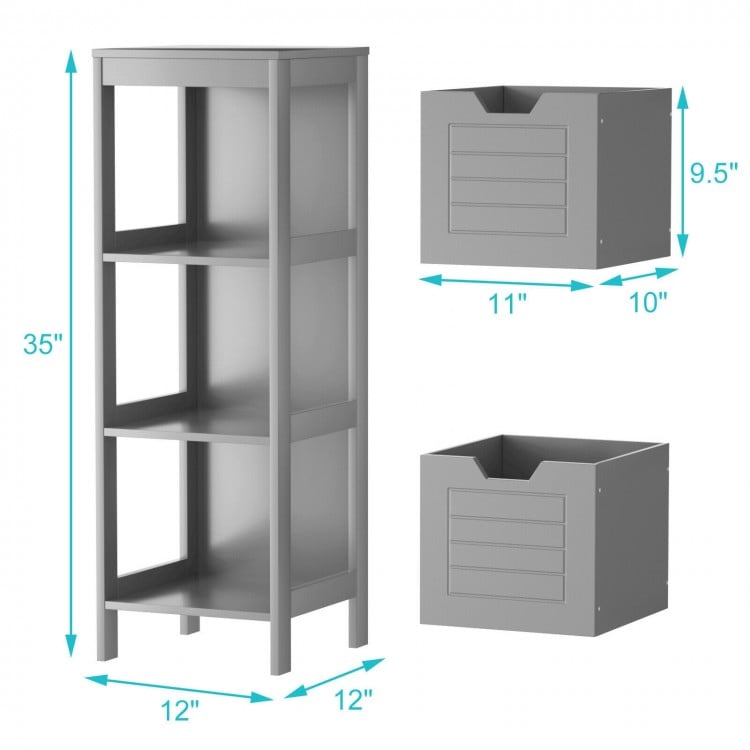 Bathroom Wooden Floor Cabinet Multifunction Storage Rack Stand Organizer-Gray
