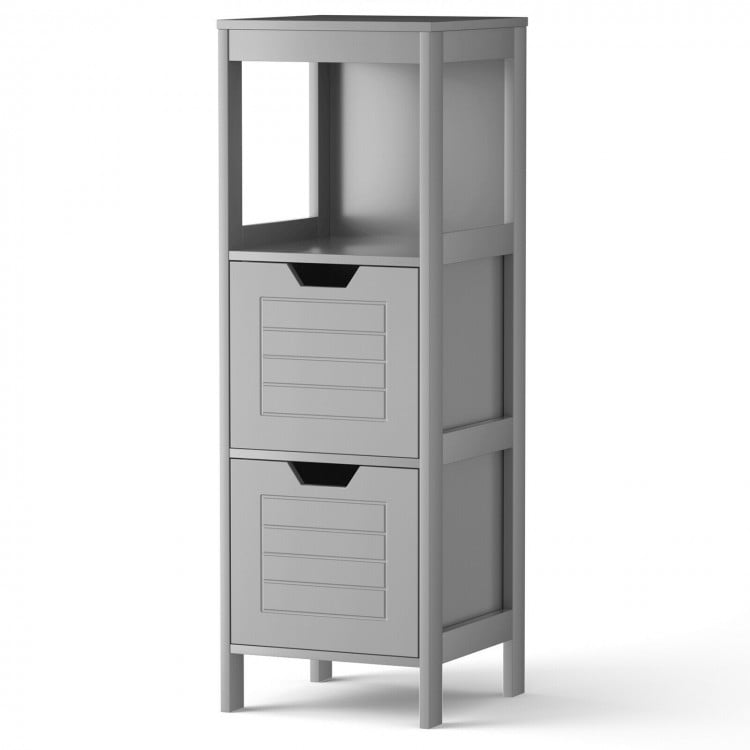 Bathroom Wooden Floor Cabinet Multifunction Storage Rack Stand Organizer-Gray