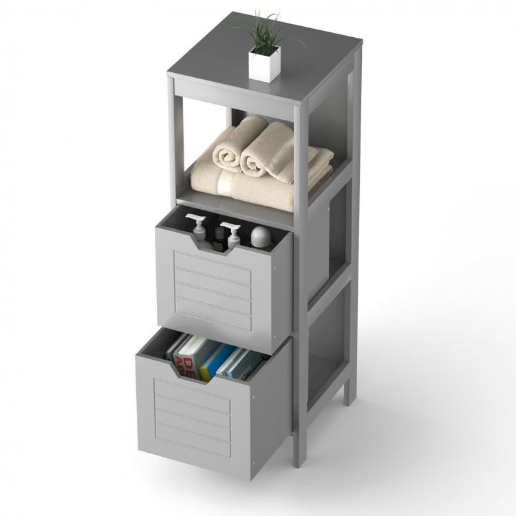Bathroom Wooden Floor Cabinet Multifunction Storage Rack Stand Organizer-Gray