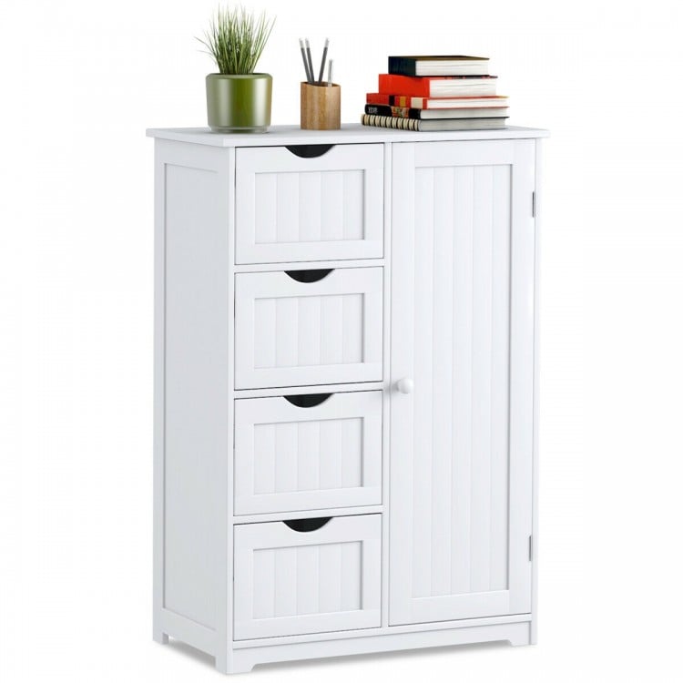 Standing Indoor Wooden Cabinet with 4 Drawers-White