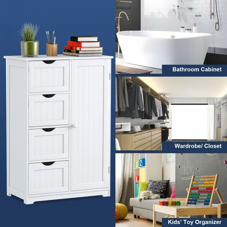 Standing Indoor Wooden Cabinet with 4 Drawers-White