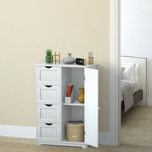 Standing Indoor Wooden Cabinet with 4 Drawers-White