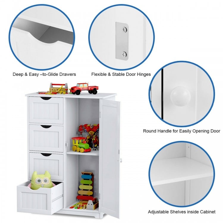 Standing Indoor Wooden Cabinet with 4 Drawers-White
