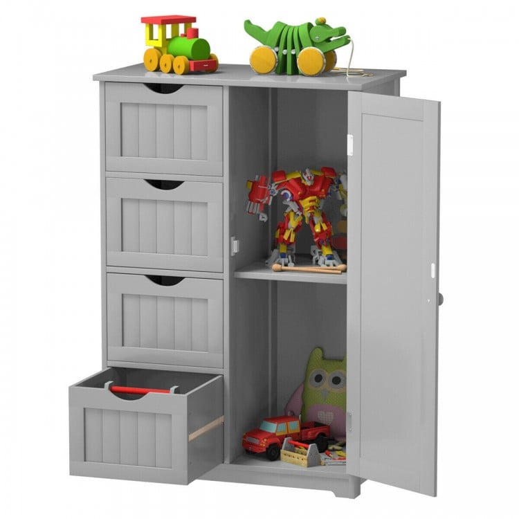 Standing Indoor Wooden Cabinet with 4 Drawers-Gray